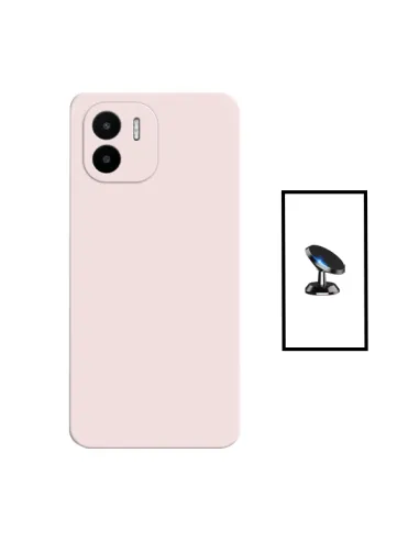 Kit Suporte Magnético + Capa Silicone Líquido para Xiaomi Redmi A1+ - Rosa