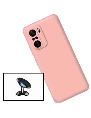 Kit Suporte Magnético + Capa Silicone Líquido para Xiaomi Redmi Note 10 - Rosa