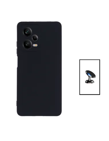 Kit Suporte Magnético + Capa Silicone Líquido para Xiaomi Redmi Note 12 Pro - Preto