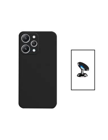 Kit Suporte Magnético + Capa Silicone Líquido para Xiaomi Redmi Note 12R - Preto