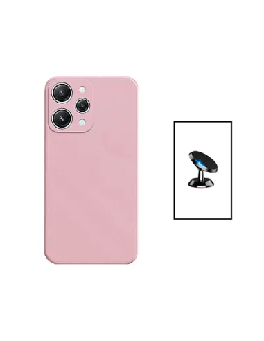 Kit Suporte Magnético + Capa Silicone Líquido para Xiaomi Redmi Note 12R - Rosa