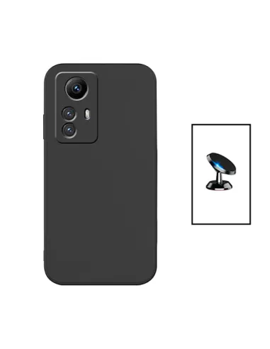 Kit Suporte Magnético + Capa Silicone Líquido para Xiaomi Redmi Note 12S - Preto