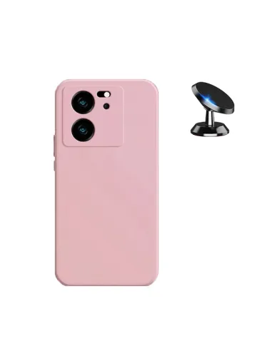 Kit Suporte Magnético + Capa Silicone Líquido  para Xiaomi 13T Pro - Rosa