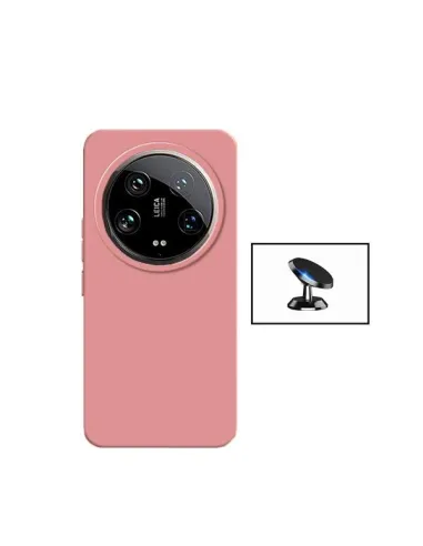 Kit Suporte Magnético + Capa Silicone Líquido  para Xiaomi 14 Ultra - Rosa