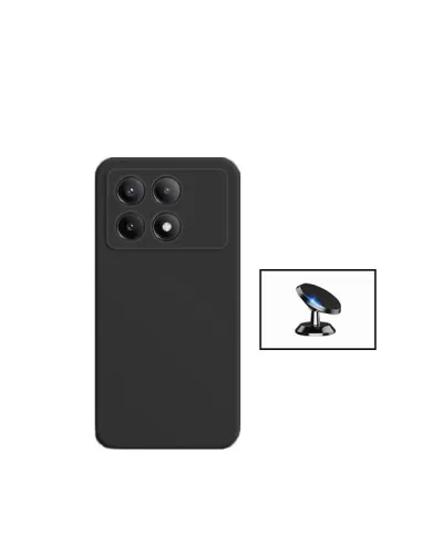 Kit Suporte Magnético + Capa Silicone Líquido  para Xiaomi Poco X6 Pro 5G - Preto