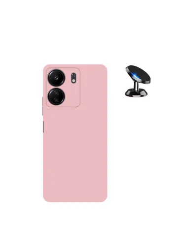 Kit Suporte Magnético + Capa Silicone Líquido  para Xiaomi Redmi 13C - Rosa