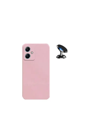 Kit Suporte Magnético + Capa Silicone Líquido  para Xiaomi Redmi 13C 5G - Rosa