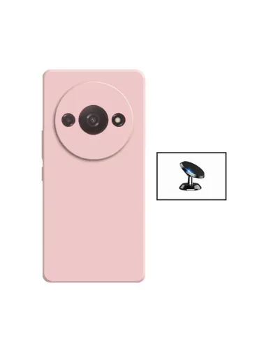 Kit Suporte Magnético + Capa Silicone Líquido  para Xiaomi Redmi A3 - Rosa