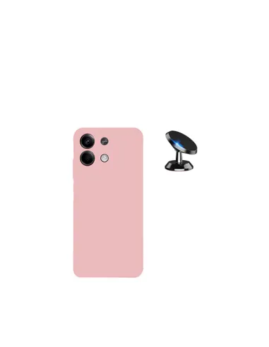 Kit Suporte Magnético + Capa Silicone Líquido  para Xiaomi Redmi Note 13 - Rosa