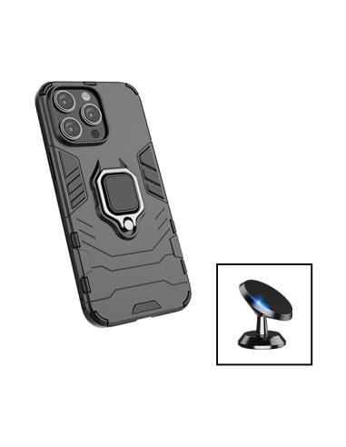 Kit Suporte Magnético de Carro + Capa 3X1 Military Defender para Apple iPhone 15 Plus - Preto