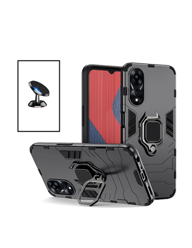 Kit Suporte Magnético de Carro + Capa 3X1 Military Defender para Oppo A58 - Preto