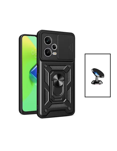 Kit Suporte Magnético Reforçado + Capa Magnetic Slide Window para Xiaomi Poco X5 - Preto