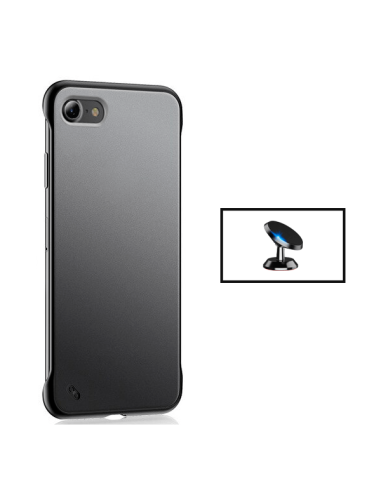 Kit Suporte Magnético de Carro + Capa Invisible Bumper para Apple iPhone SE 2022 - Transparente/Preto