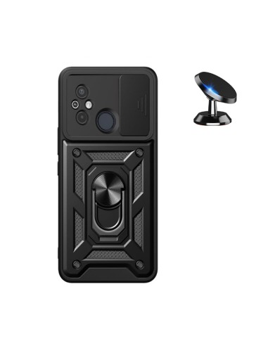 Kit Suporte Magnético de Carro + Capa Magnetic Military Defender Slide Window Anti-Impacto Phonecare para Xiaomi Redmi 11A - Pre