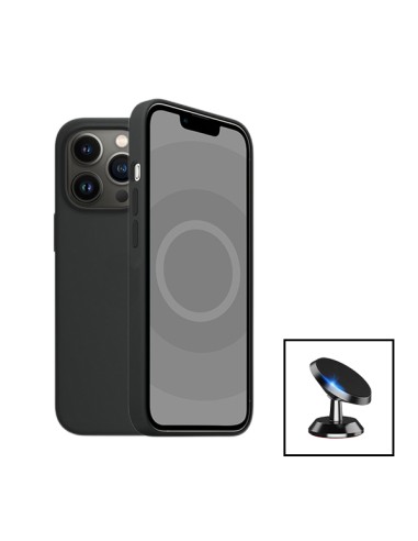 Kit Suporte Magnético de Carro + Capa Silicone Líquido para Apple iPhone 15 Plus - Preto