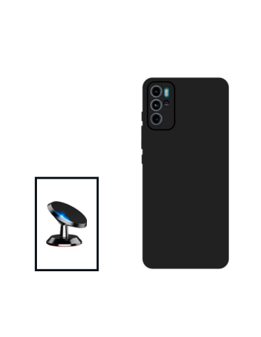 Kit Suporte Magnético de Carro + Capa Silicone Líquido para Motorola Moto G60S - Preto