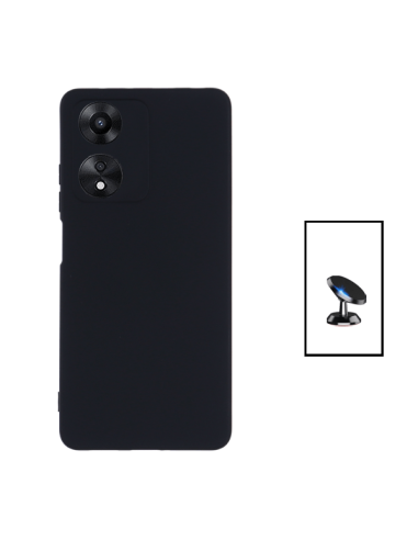 Kit Suporte Magnético de Carro + Capa Silicone Líquido para Oppo A17 - Preto