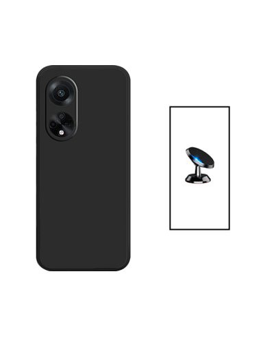 Kit Suporte Magnético de Carro + Capa Silicone Líquido para Oppo A98 5G - Preto