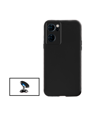 Kit Suporte Magnético de Carro + Capa Silicone Líquido para Oppo Find X5 Lite - Preto