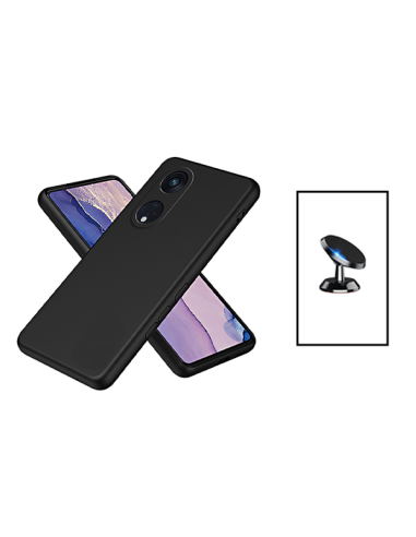 Kit Suporte Magnético de Carro + Capa Silicone Líquido para Oppo Reno8T 4G - Preto