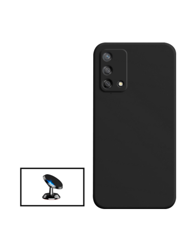 Kit Suporte Magnético de Carro + Capa Silicone Líquido para Oppo Reno6 Lite - Preto