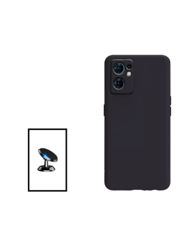 Kit Suporte Magnético de Carro + Capa Silicone Líquido para Oppo Reno7 SE 5G - Preto