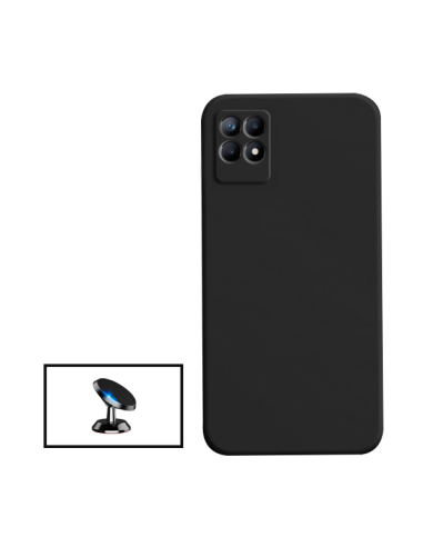 Kit Suporte Magnético de Carro + Capa Silicone Líquido para Realme Narzo 50i - Preto