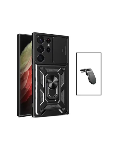 Kit Suporte Magnético L + Capa Magnetic Slide Window para Samsung Galaxy S23 Ultra - Preto