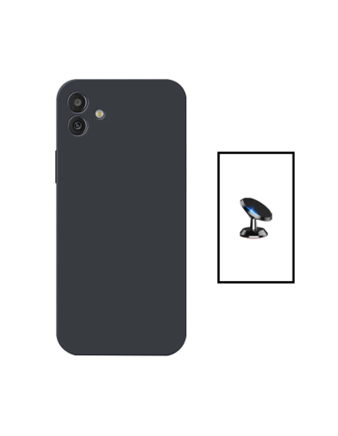 Kit Suporte Magnético de Carro + Capa Silicone Líquido para Samsung Galaxy A04 - Preto