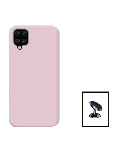 Kit Suporte Magnético de Carro + Capa Silicone Líquido para Samsung Galaxy A22 5G - Rosa