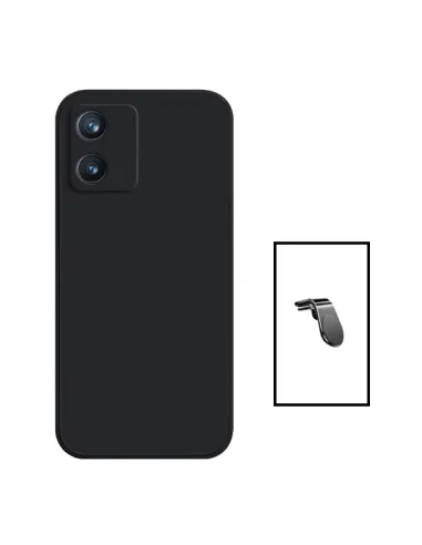 Kit Suporte Magnético L + Capa Silicone Líquido para Alcatel 1B (2022) - Preto