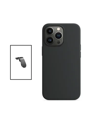 Kit Suporte Magnético L + Capa Silicone Líquido para Apple iPhone 14 Pro - Preto