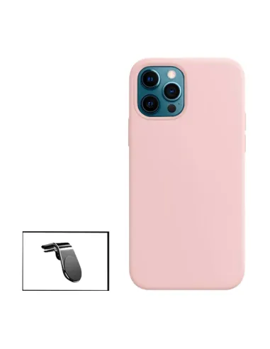 Kit Suporte Magnético L + Capa Silicone Líquido para Apple iPhone 14 Pro - Rosa