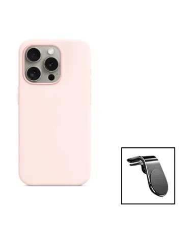 Kit Suporte Magnético L + Capa Silicone Líquido para Apple iPhone 15 Plus - Rosa