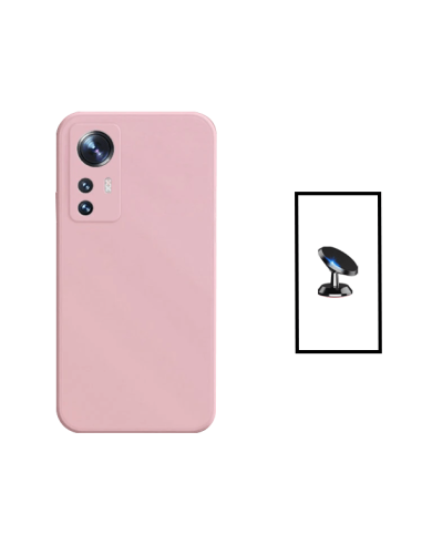 Kit Suporte Magnético de Carro + Capa Silicone Líquido para Xiaomi 12T Pro - Rosa
