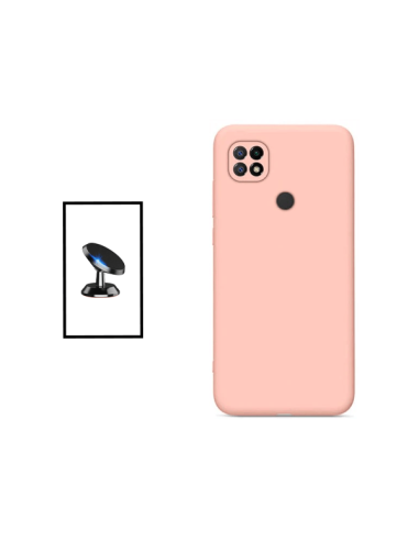 Kit Suporte Magnético de Carro + Capa Silicone Líquido para Xiaomi Poco C40 - Rosa
