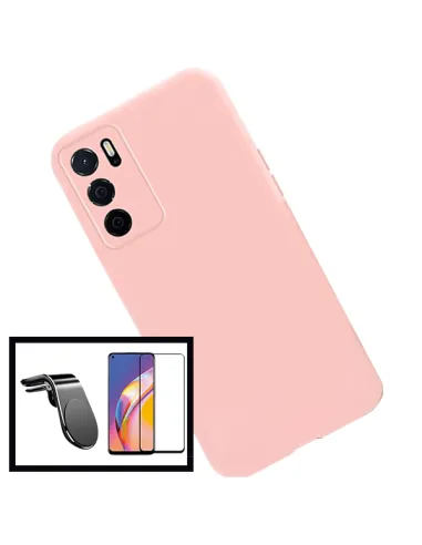 Kit Suporte Magnético L + Capa Silicone Líquido para Oppo A16 - Rosa