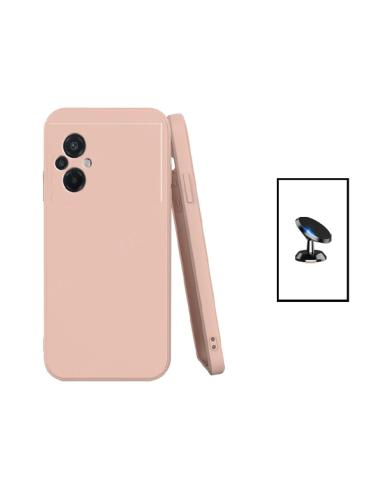 Kit Suporte Magnético de Carro + Capa Silicone Líquido para Xiaomi Poco M5 - Rosa