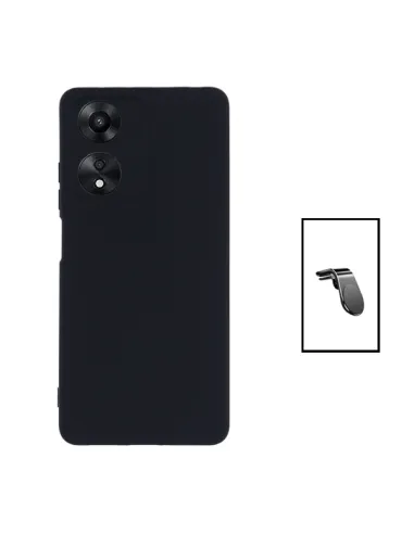 Kit Suporte Magnético L + Capa Silicone Líquido para Oppo A17 - Preto