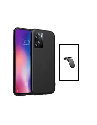 Kit Suporte Magnético L + Capa Silicone Líquido para Oppo A57s - Preto