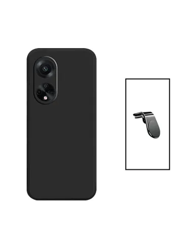 Kit Suporte Magnético L + Capa Silicone Líquido para Oppo A98 5G - Preto