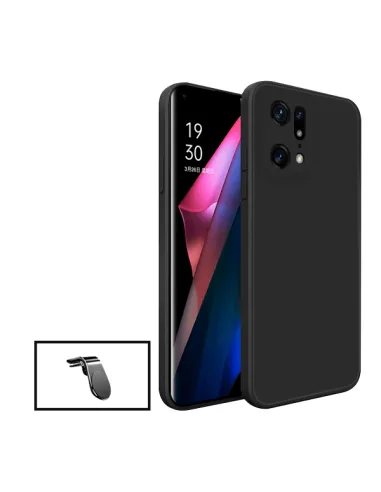 Kit Suporte Magnético L + Capa Silicone Líquido para Oppo Find X5 - Preto