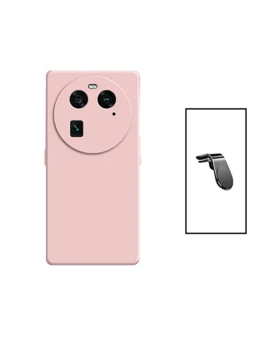 Kit Suporte Magnético L + Capa Silicone Líquido para Oppo Find X6 - Rosa