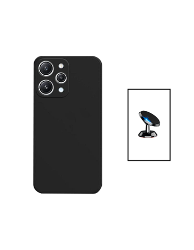 Kit Suporte Magnético de Carro + Capa Silicone Líquido para Xiaomi Redmi 12 - Preto