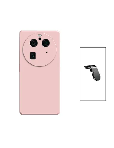 Kit Suporte Magnético L + Capa Silicone Líquido para Oppo Find X6 Pro - Rosa