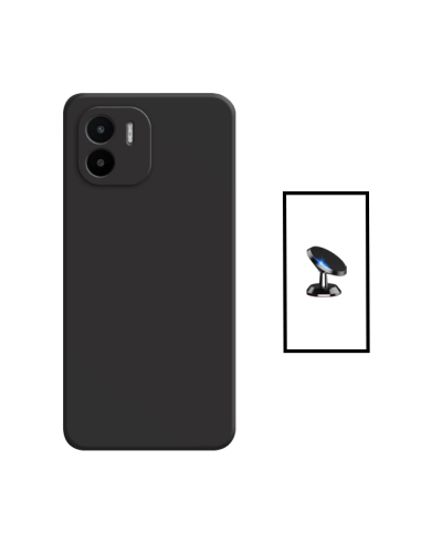 Kit Suporte Magnético de Carro + Capa Silicone Líquido para Xiaomi Redmi A1 - Preto