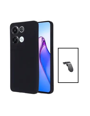 Kit Suporte Magnético L + Capa Silicone Líquido para Oppo Reno8 Pro 5G - Preto