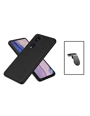 Kit Suporte Magnético L + Capa Silicone Líquido para Oppo Reno8T 4G - Preto