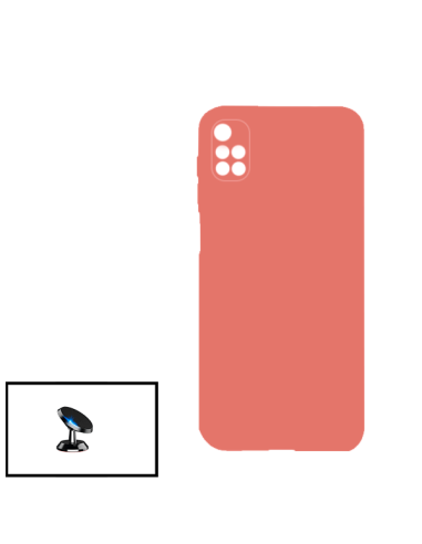 Kit Suporte Magnético de Carro + Capa Silicone Líquido para Xiaomi Redmi Note 11 4G - Rosa