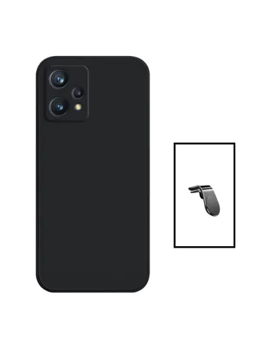 Kit Suporte Magnético L + Capa Silicone Líquido para Realme 9 5G - Preto